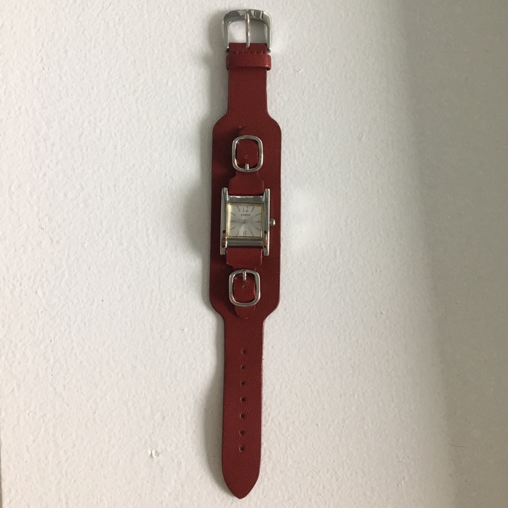 Stylish dark red leather Guess watch